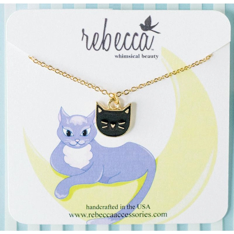 BLACK CAT ENAMEL CHARM NECKLACE